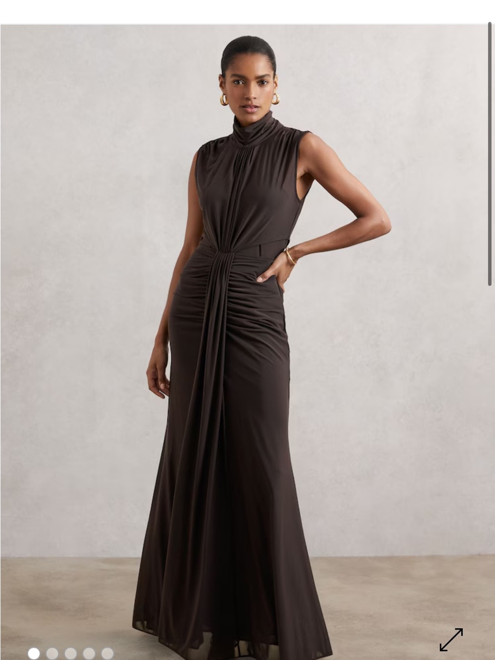 Reiss Sleeveless High-Neck Twist-Front Maxi Dress in Dark Brown